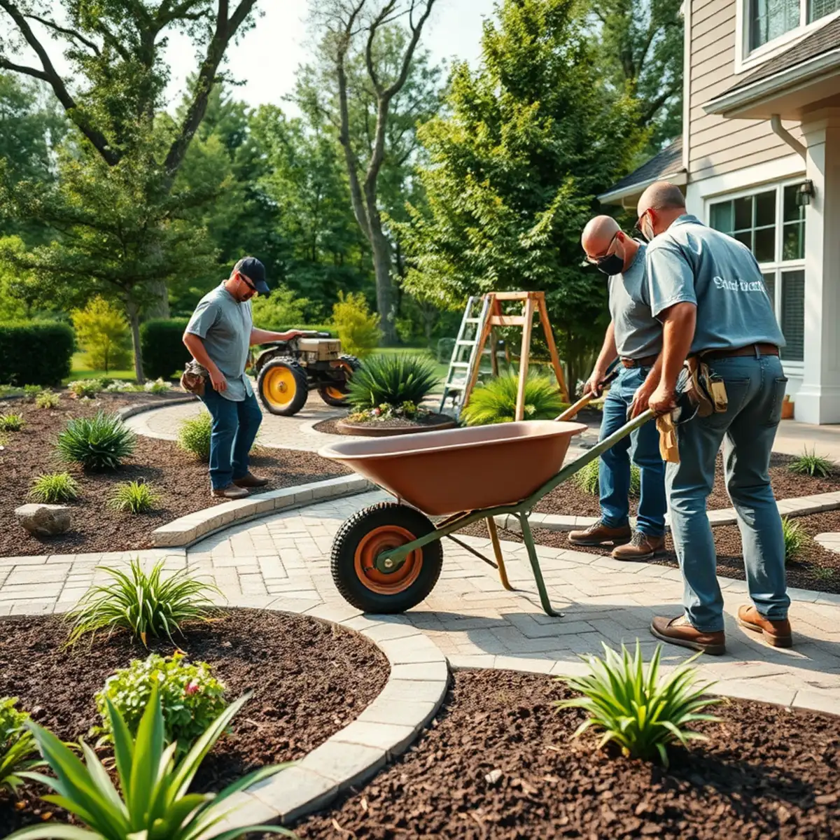 The Romes Property Maintenance crew at work on a Hobart, Indiana landscaping project