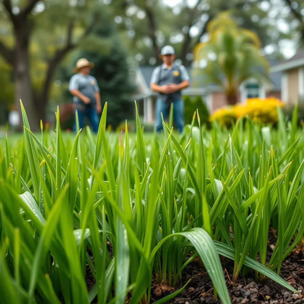 Close-up of thick tall fescue turf grass growing in clay soil