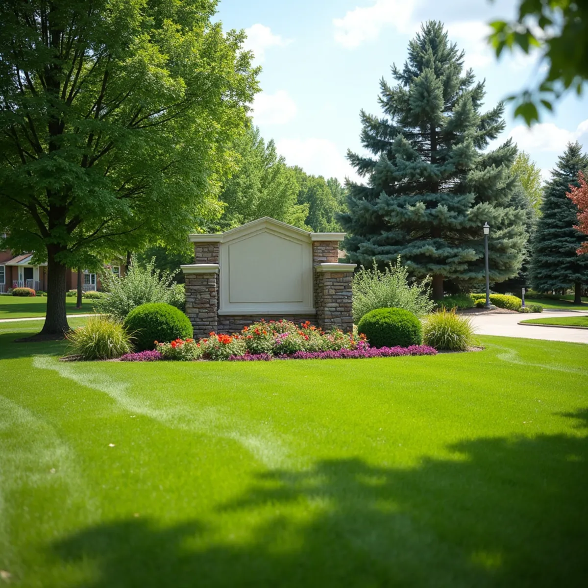 Well-maintained HOA community entrance and common-area landscaping in Northwest Indiana
