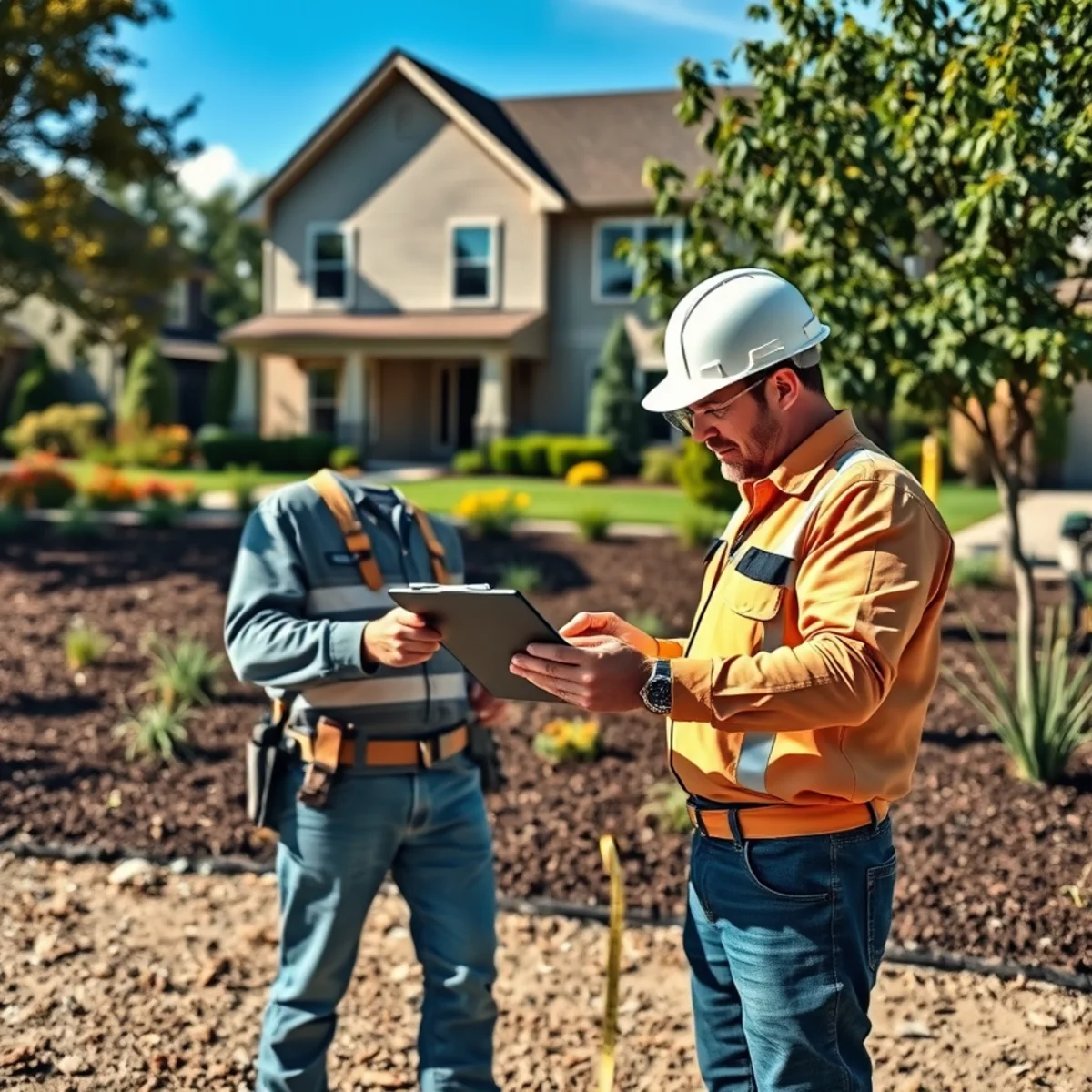 Landscaper reviewing a project estimate in a Hobart, Indiana yard