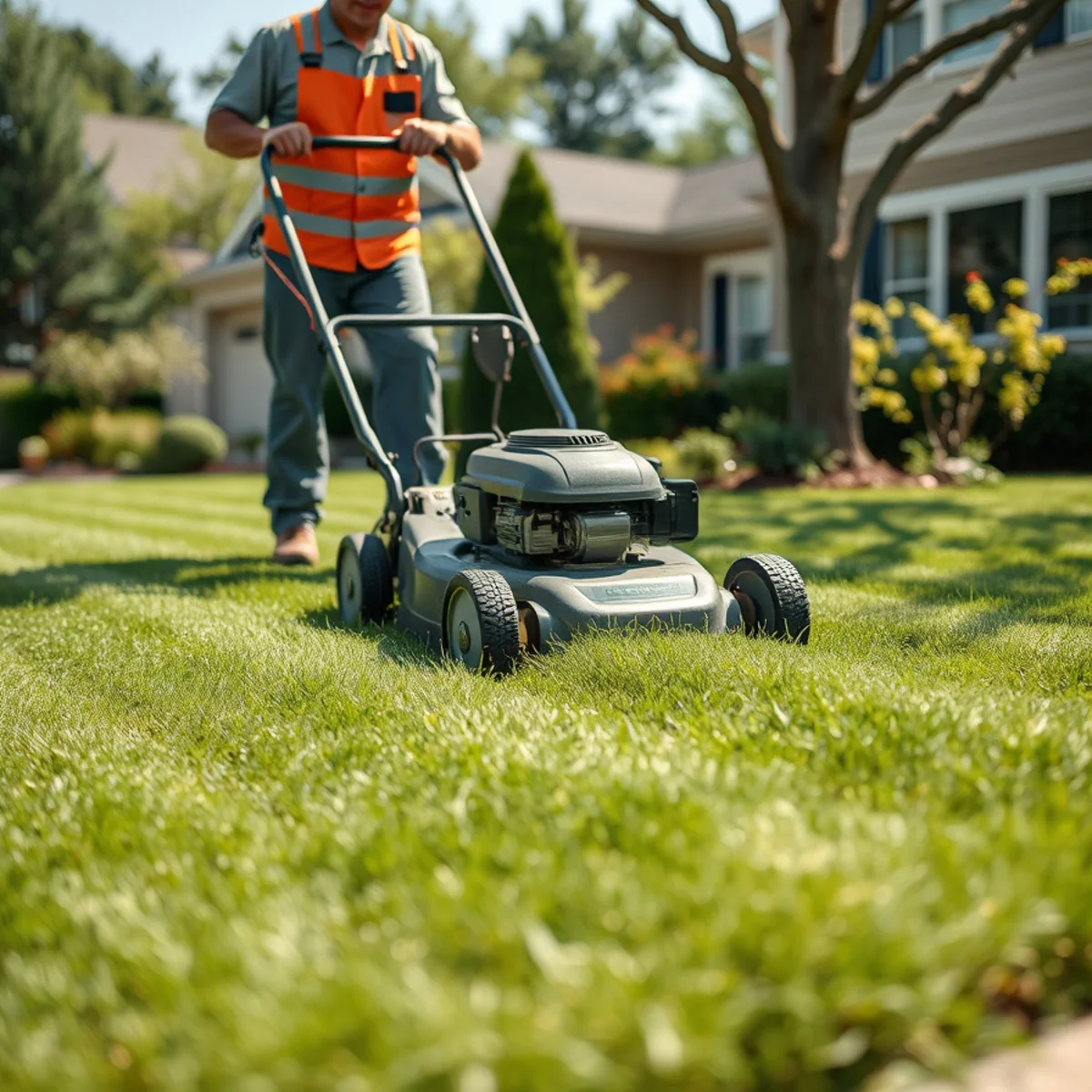Lawn being mowed in clean stripes during summer in Northwest Indiana