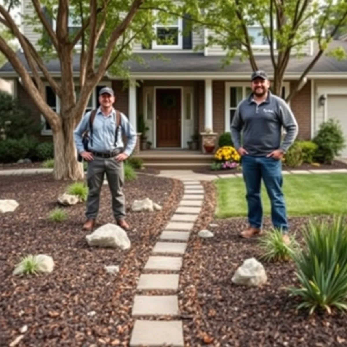 Low-maintenance landscape with native beds and mulch at a Northwest Indiana home
