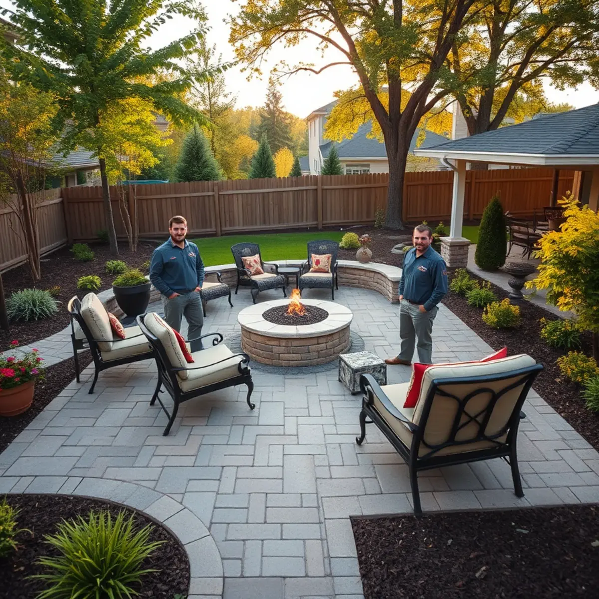 Newly built paver patio with seating area at a Northwest Indiana home
