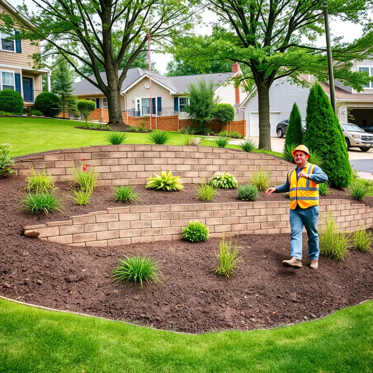 Terraced segmental block retaining wall on a sloped Northwest Indiana yard