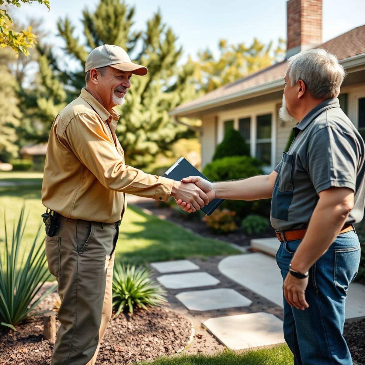 Romes Property Maintenance crew meeting a homeowner for a free estimate in Hobart, Indiana