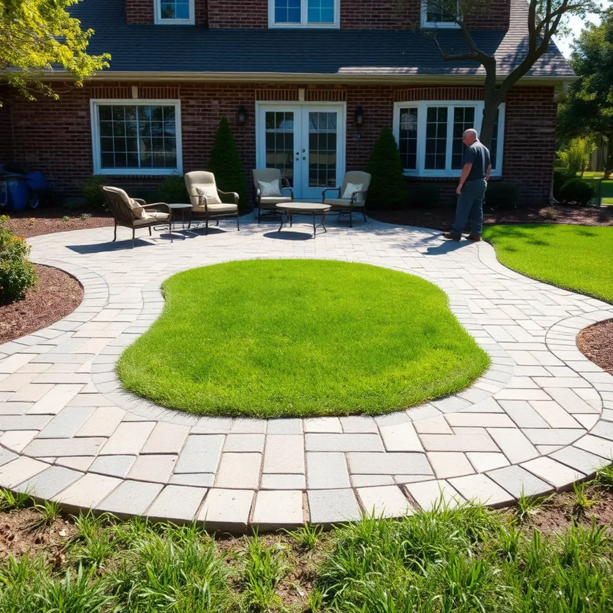 Freshly installed paver patio behind a Hobart, Indiana home