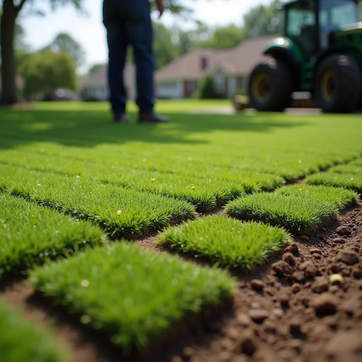 Fresh sod laid in a staggered brick pattern with tight seams