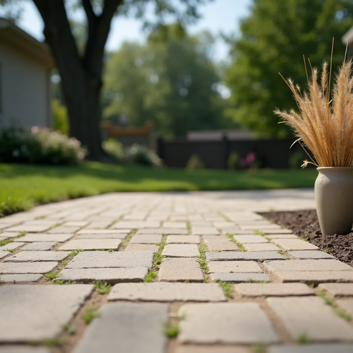 Level, freshly reset paver walkway with clean joints