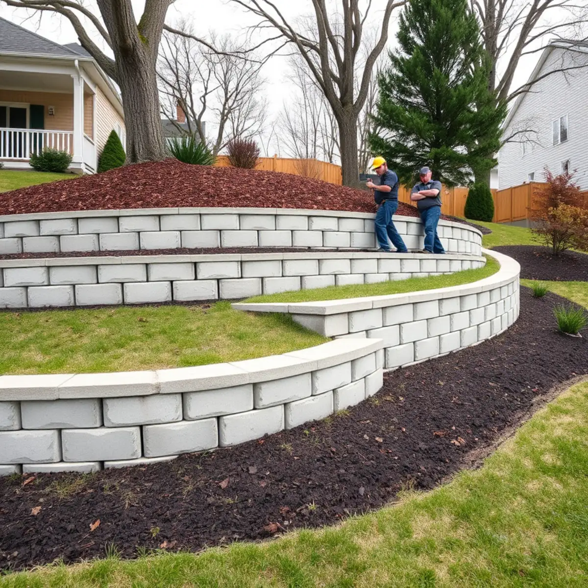 Segmental block retaining wall on a sloped Hobart, Indiana yard