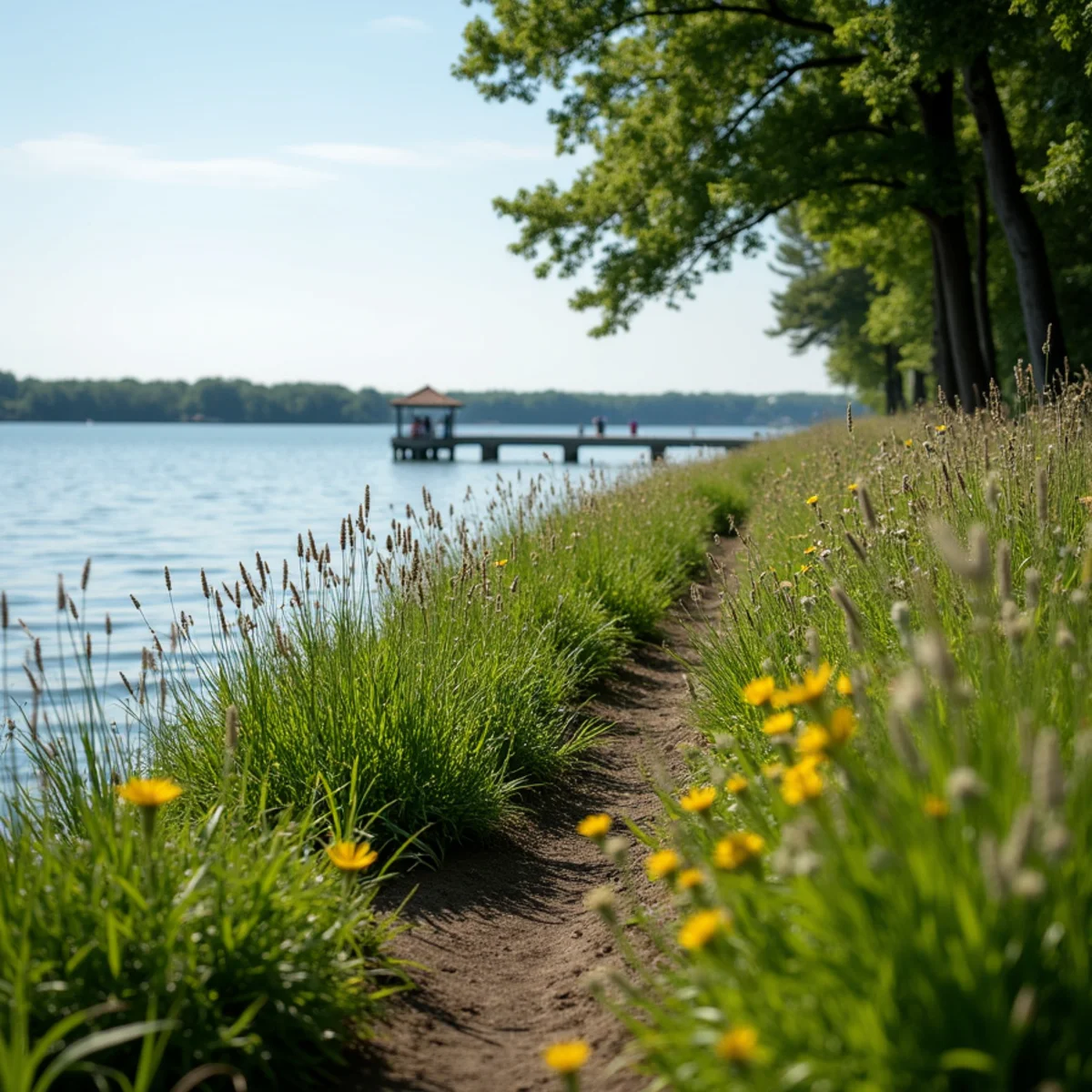 Native grass and wildflower buffer strip along a residential lakeshore